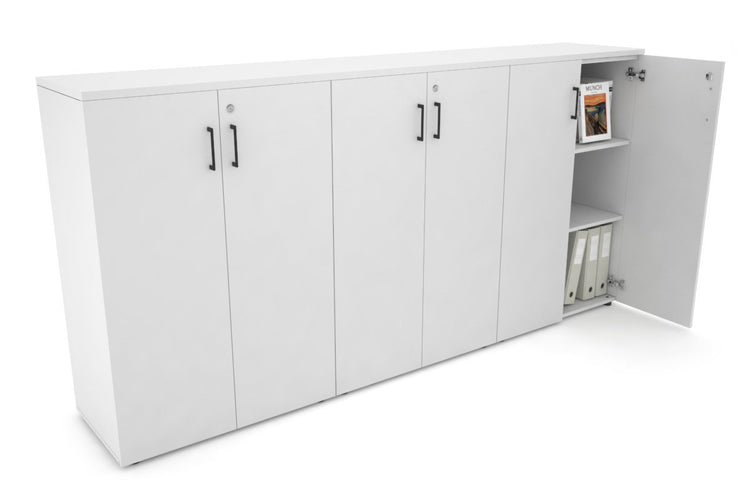 Uniform Medium Storage Cupboard with Medium Doors [2400W x 1170H x 450D] Jasonl White white black handle