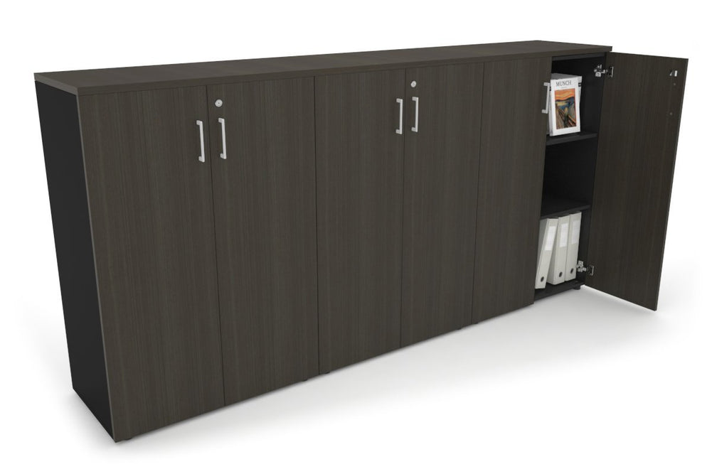 Uniform Medium Storage Cupboard with Medium Doors [2400W x 1170H x 450D]-Black dark oak white handle