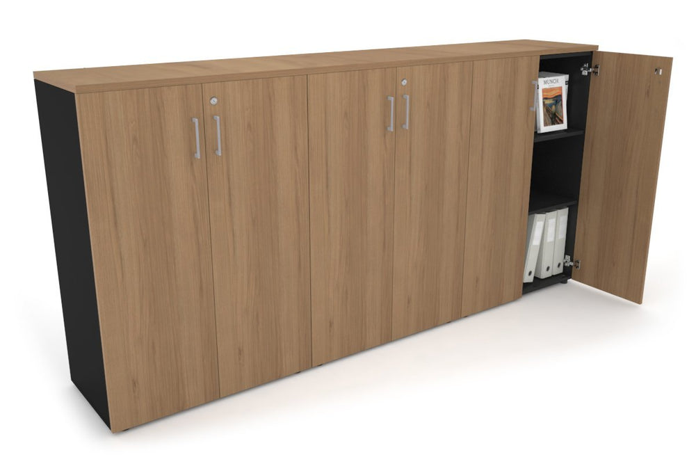 Uniform Medium Storage Cupboard with Medium Doors [2400W x 1170H x 450D]-Black salvage oak silver handle