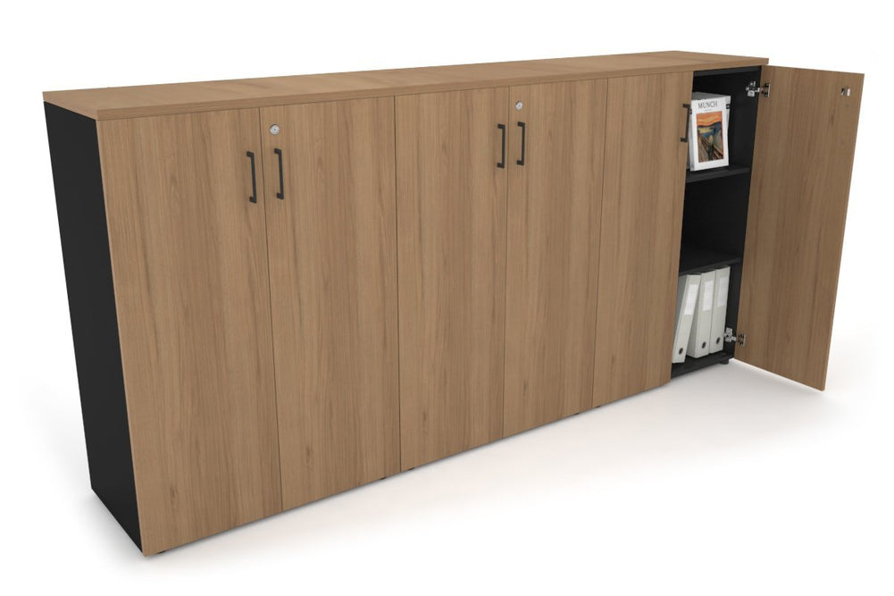 Uniform Medium Storage Cupboard with Medium Doors [2400W x 1170H x 450D]-Black salvage oak black handle
