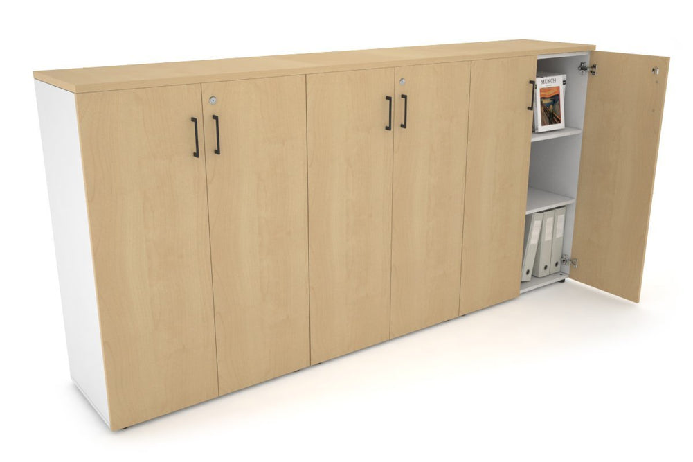 Uniform Medium Storage Cupboard with Medium Doors [2400W x 1170H x 450D]-White maple black handle