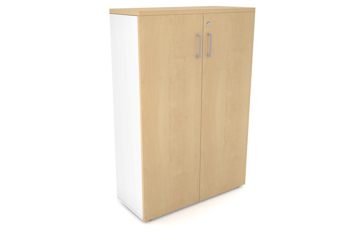 Uniform Medium Storage Cupboard with Medium Doors [800W x 1170H x 350D] Jasonl White maple silver handle