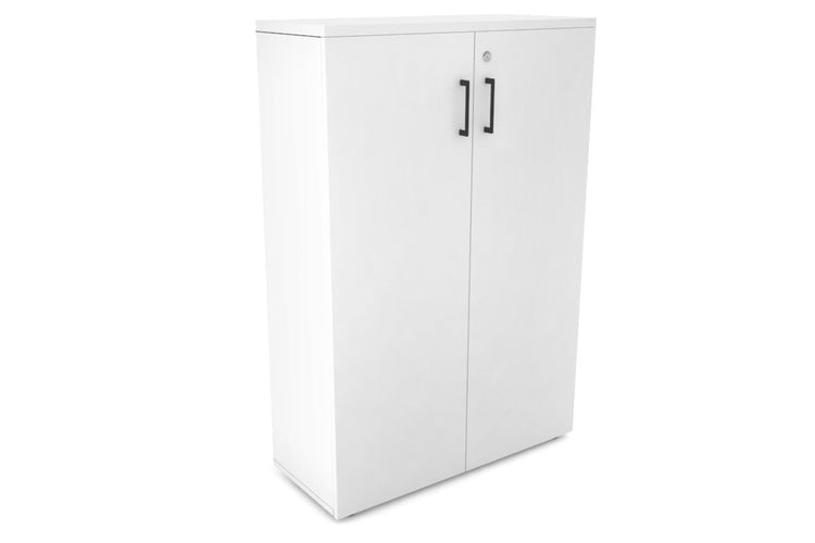 Uniform Medium Storage Cupboard with Medium Doors [800W x 1170H x 350D] Jasonl White white black handle