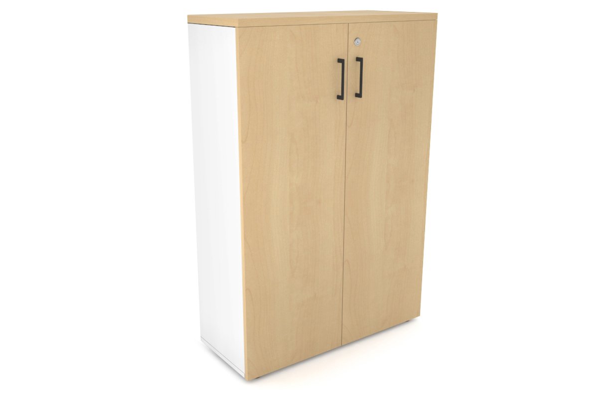 Uniform Medium Storage Cupboard with Medium Doors [800W x 1170H x 350D] Jasonl White maple black handle