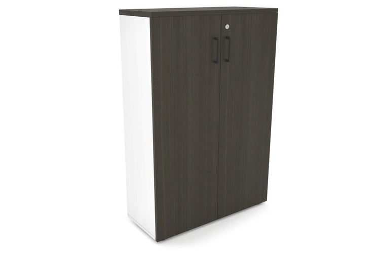 Uniform Medium Storage Cupboard with Medium Doors [800W x 1170H x 350D] Jasonl White dark oak black handle