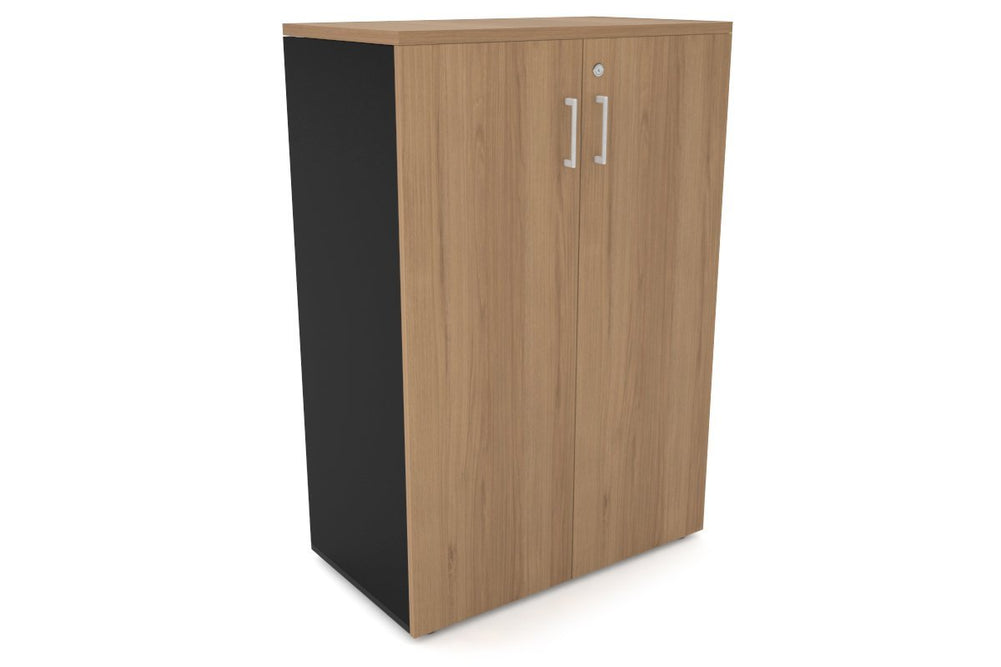 Uniform Medium Storage Cupboard with Medium Doors [800W x 1170H x 450D]-Black salvage oak white handle