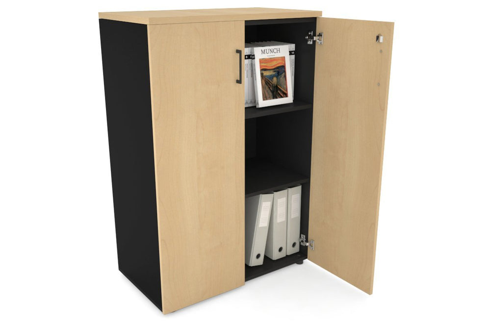 Uniform Medium Storage Cupboard with Medium Doors [800W x 1170H x 450D]-Black dark oak black handle