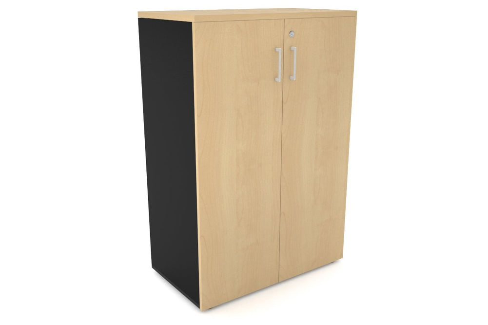 Uniform Medium Storage Cupboard with Medium Doors [800W x 1170H x 450D]-Black maple white handle