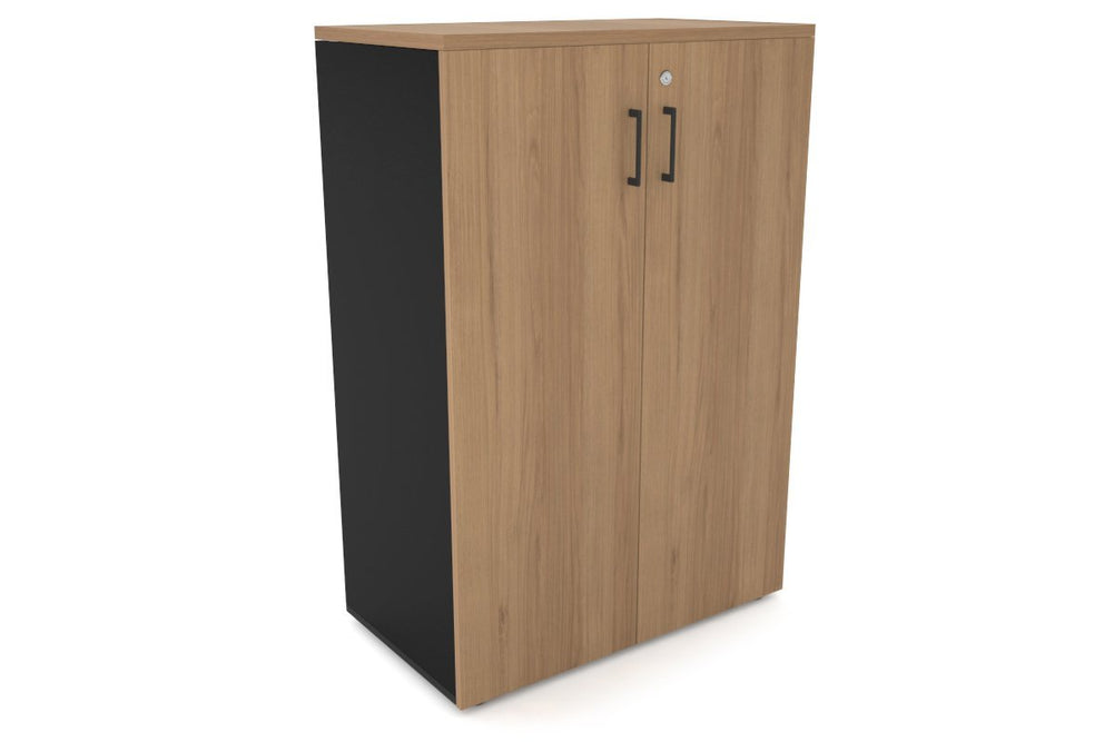 Uniform Medium Storage Cupboard with Medium Doors [800W x 1170H x 450D]-Black salvage oak black handle
