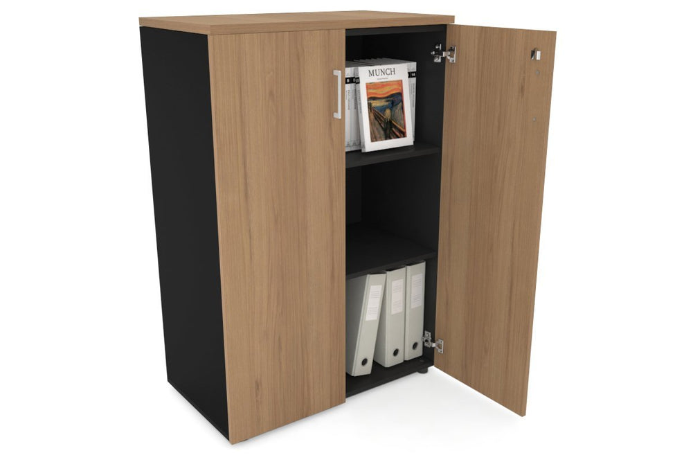 Uniform Medium Storage Cupboard with Medium Doors [800W x 1170H x 450D]-Black dark oak black handle