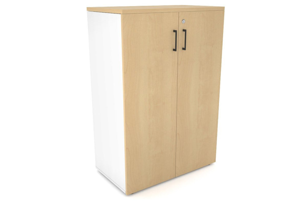 Uniform Medium Storage Cupboard with Medium Doors [800W x 1170H x 450D]-White maple black handle