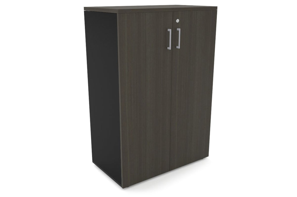 Uniform Medium Storage Cupboard with Medium Doors [800W x 1170H x 450D]-Black dark oak silver handle