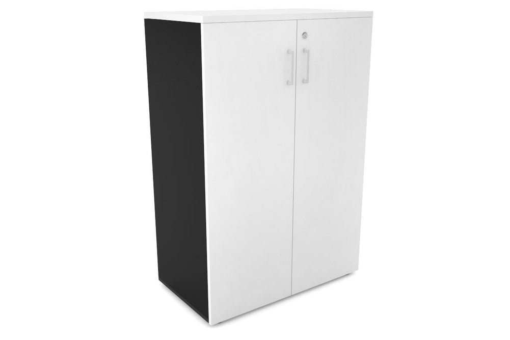 Uniform Medium Storage Cupboard with Medium Doors [800W x 1170H x 450D]-Black white white handle