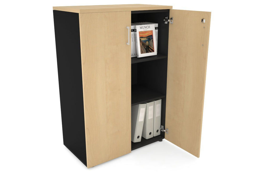 Uniform Medium Storage Cupboard with Medium Doors [800W x 1170H x 450D]-Black dark oak black handle