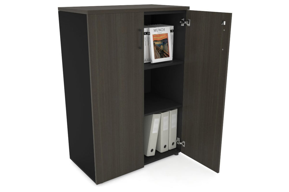 Uniform Medium Storage Cupboard with Medium Doors [800W x 1170H x 450D]-Black dark oak black handle