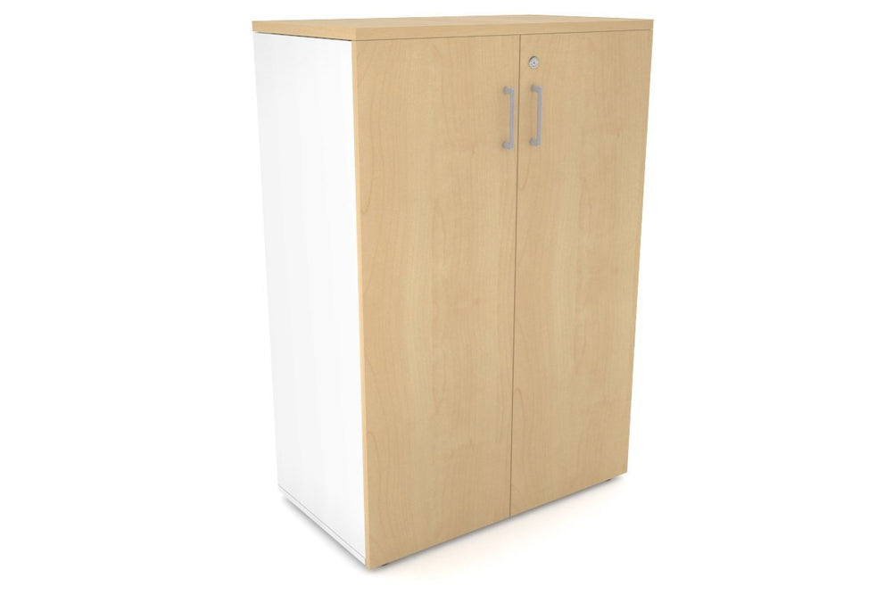 Uniform Medium Storage Cupboard with Medium Doors [800W x 1170H x 450D]-White maple silver handle