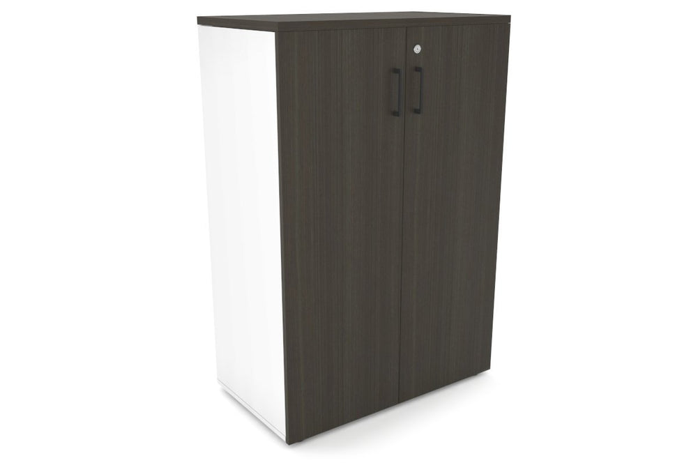 Uniform Medium Storage Cupboard with Medium Doors [800W x 1170H x 450D]-White dark oak black handle