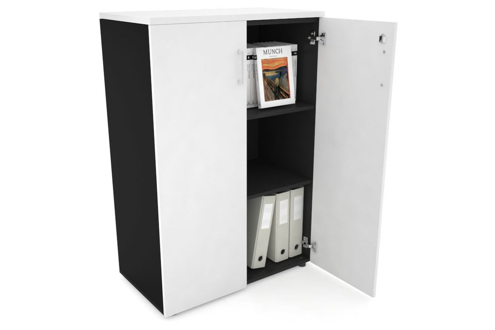 Uniform Medium Storage Cupboard with Medium Doors [800W x 1170H x 450D]-Black dark oak black handle