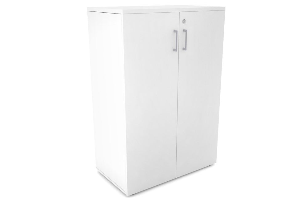 Uniform Medium Storage Cupboard with Medium Doors [800W x 1170H x 450D]-White white silver handle