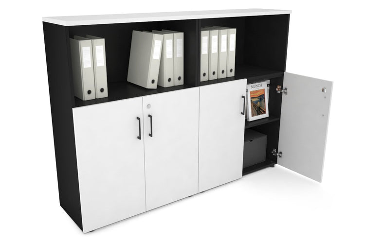Uniform Medium Storage Cupboard with Small Doors [1600W x 1170H x 350D] Jasonl Black white black handle