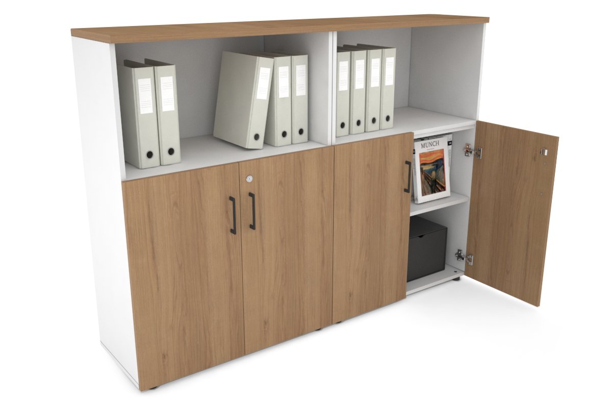 Uniform Medium Storage Cupboard with Small Doors [1600W x 1170H x 350D] Jasonl White salvage oak black handle