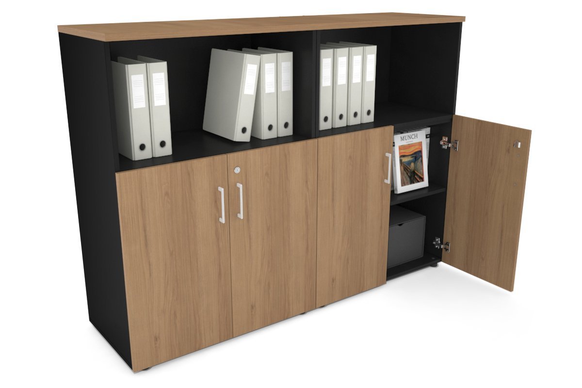 Uniform Medium Storage Cupboard with Small Doors [1600W x 1170H x 450D]-Black salvage oak white handle