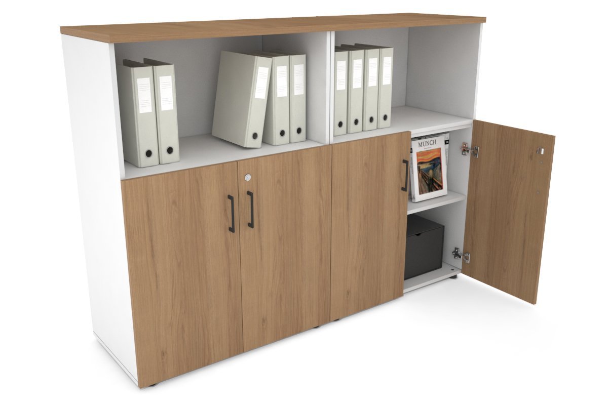 Uniform Medium Storage Cupboard with Small Doors [1600W x 1170H x 450D]-White salvage oak black handle