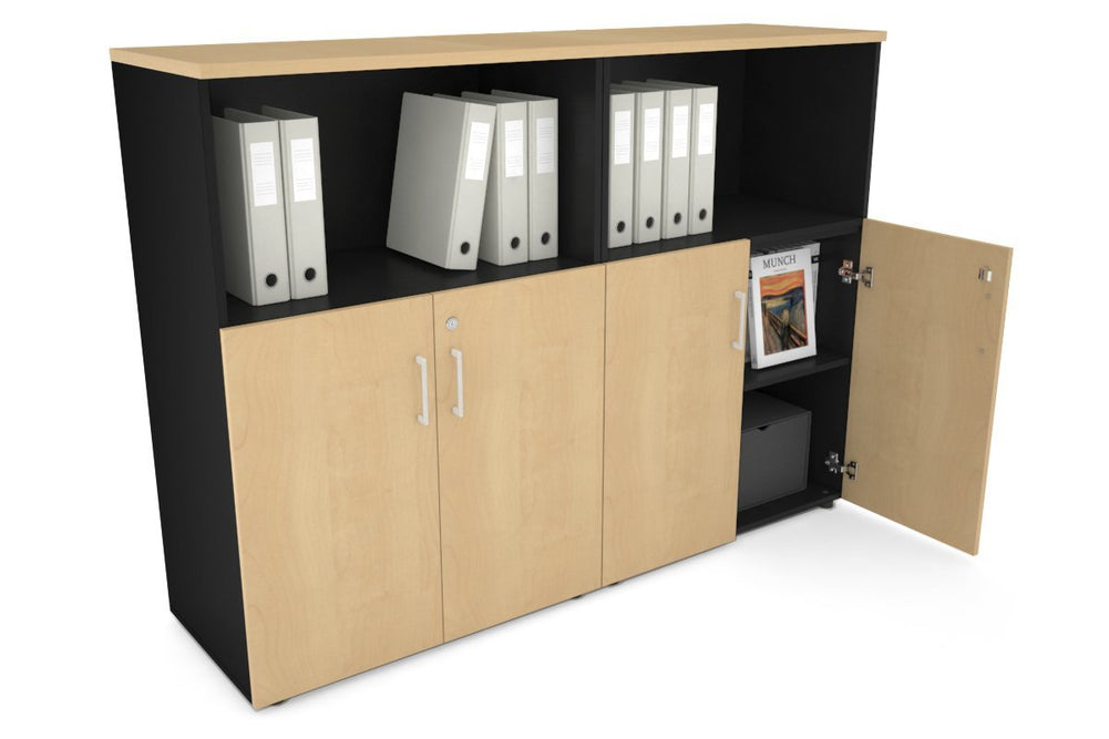 Uniform Medium Storage Cupboard with Small Doors [1600W x 1170H x 450D]-Black maple white handle