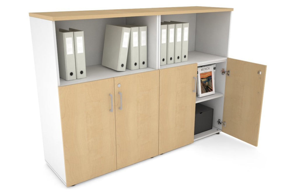 Uniform Medium Storage Cupboard with Small Doors [1600W x 1170H x 450D]-White maple silver handle