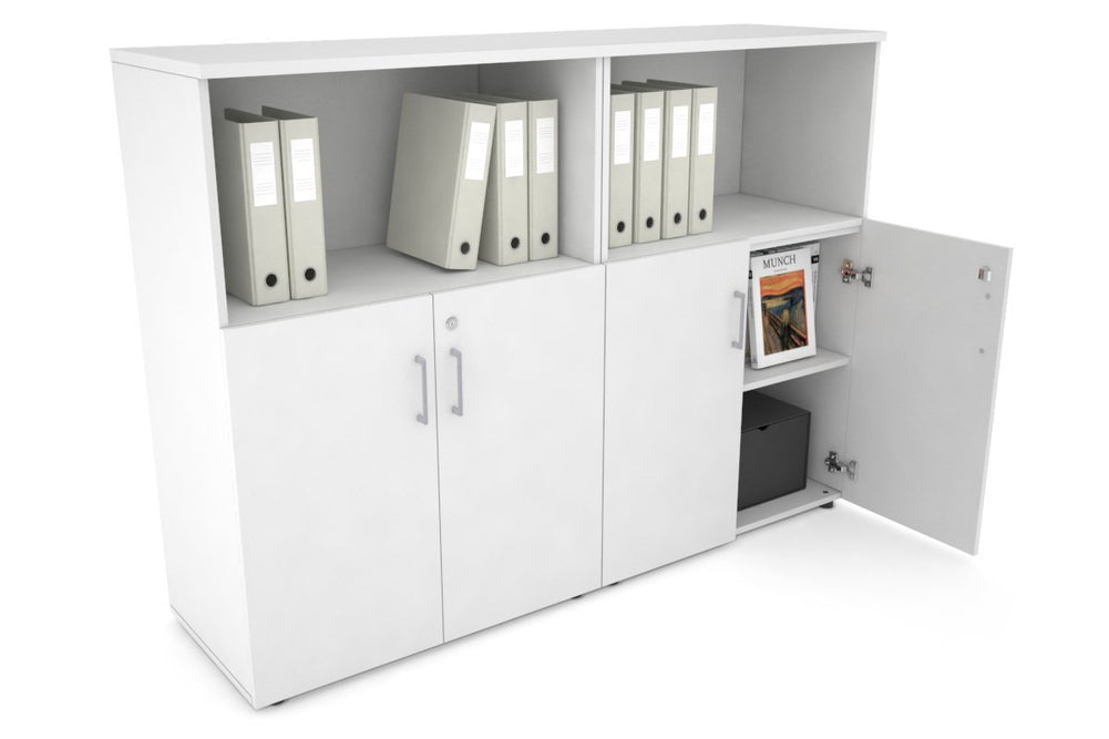 Uniform Medium Storage Cupboard with Small Doors [1600W x 1170H x 450D]-White white silver handle