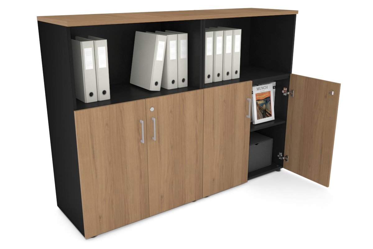 Uniform Medium Storage Cupboard with Small Doors [1600W x 1170H x 450D]-Black salvage oak silver handle