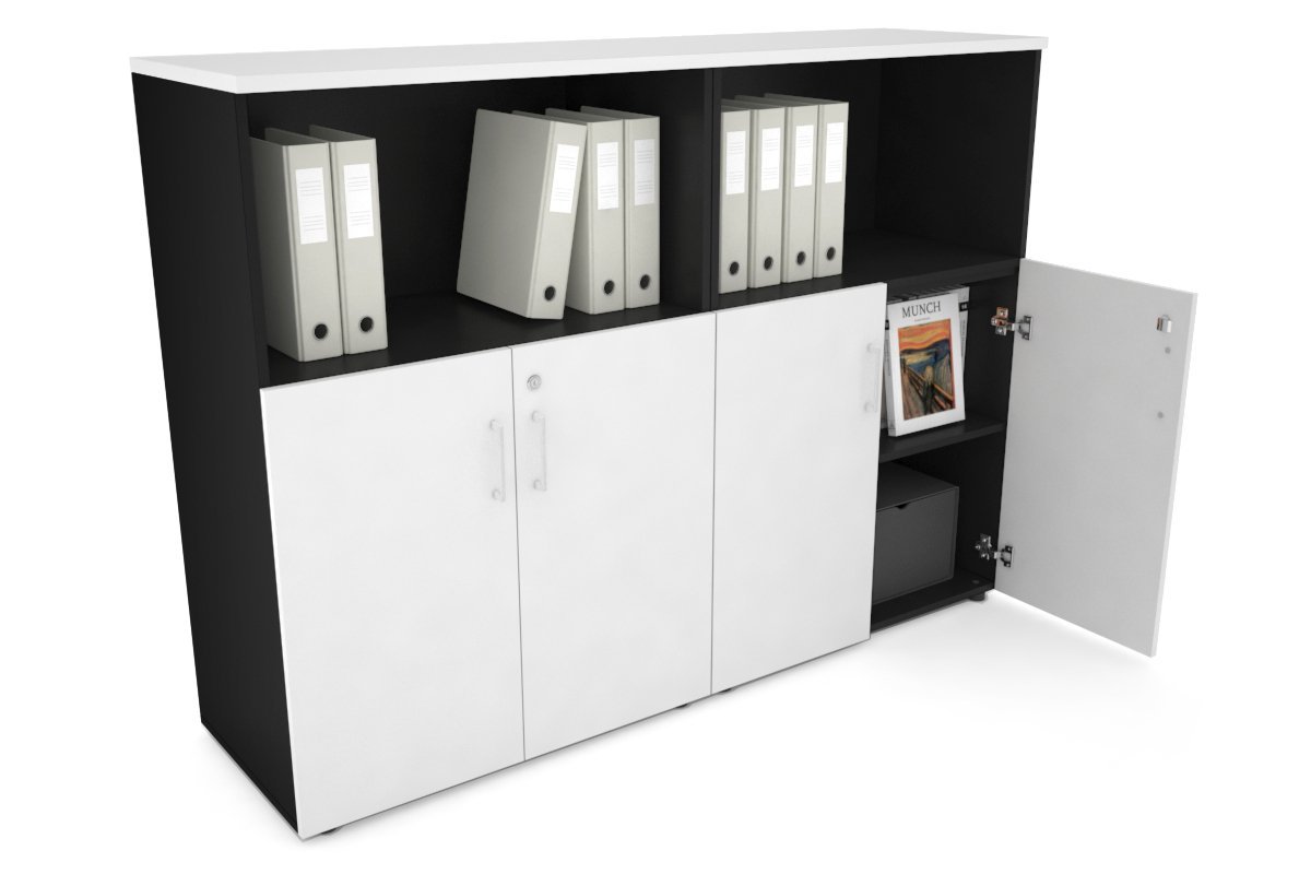 Uniform Medium Storage Cupboard with Small Doors [1600W x 1170H x 450D]-Black white white handle