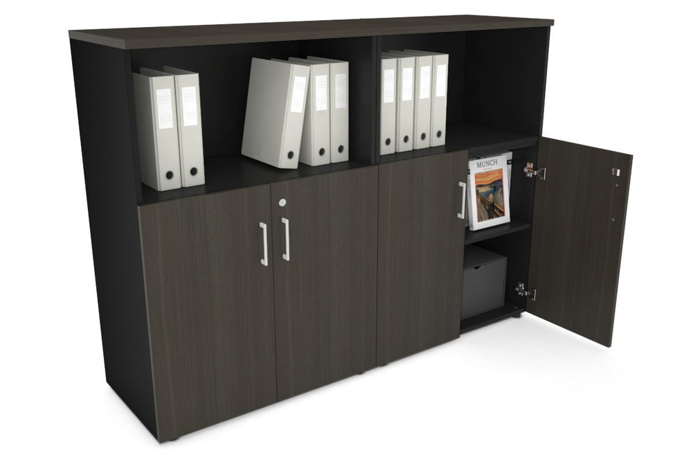 Uniform Medium Storage Cupboard with Small Doors [1600W x 1170H x 450D]-Black dark oak white handle