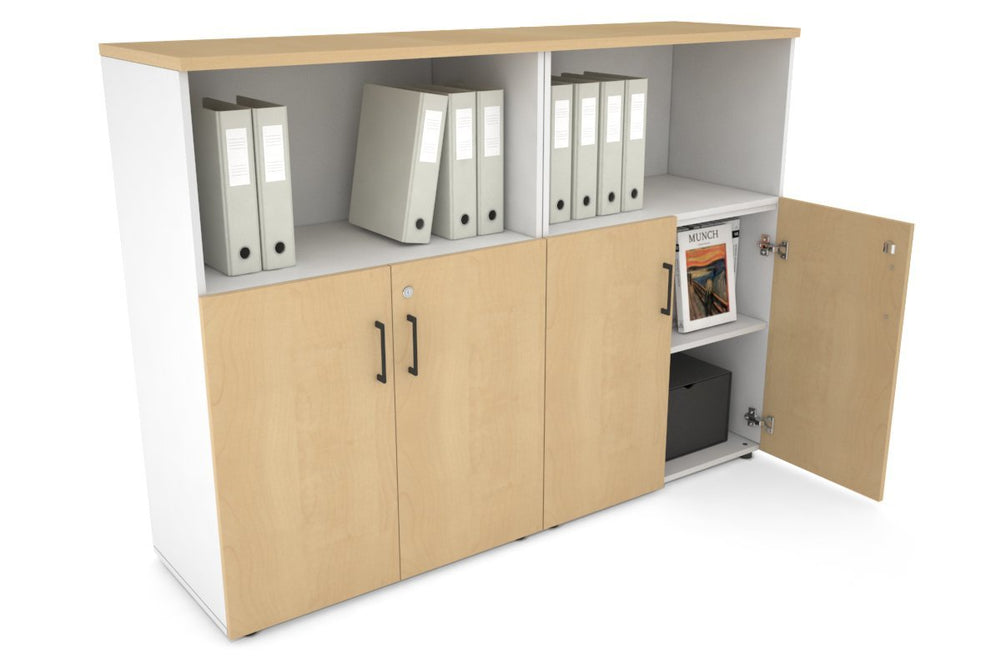 Uniform Medium Storage Cupboard with Small Doors [1600W x 1170H x 450D]-White maple black handle