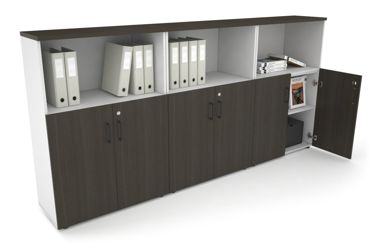 Uniform Medium Storage Cupboard with Small Doors [2400W x 1170H x 350D] Jasonl White dark oak black handle