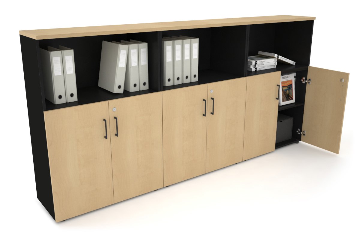 Uniform Medium Storage Cupboard with Small Doors [2400W x 1170H x 350D] Jasonl Black maple black handle