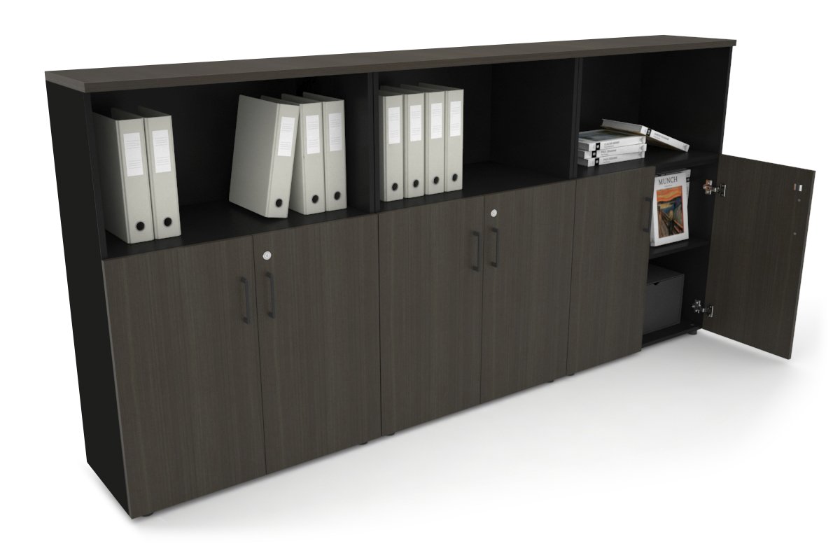 Uniform Medium Storage Cupboard with Small Doors [2400W x 1170H x 350D] Jasonl Black dark oak black handle