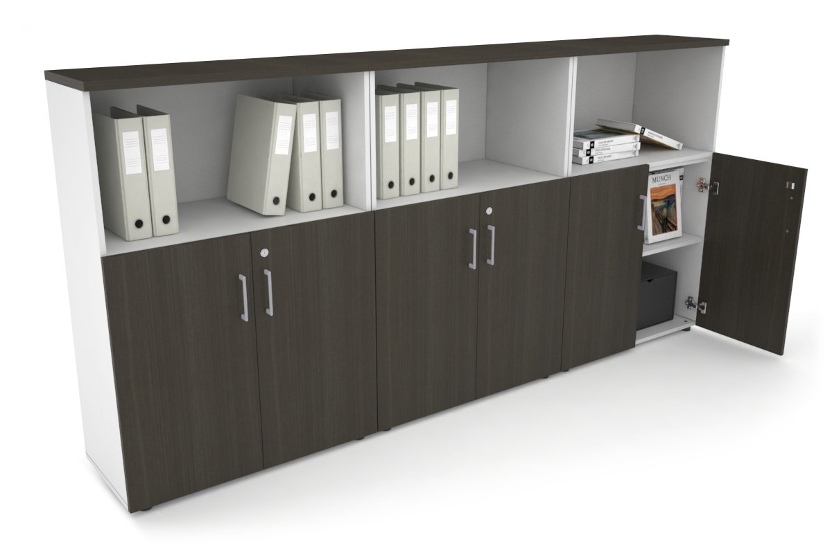 Uniform Medium Storage Cupboard with Small Doors [2400W x 1170H x 350D] Jasonl White dark oak silver handle