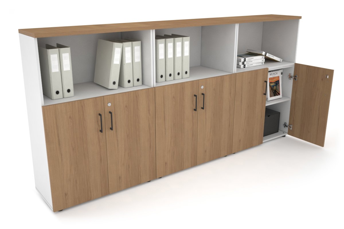 Uniform Medium Storage Cupboard with Small Doors [2400W x 1170H x 350D] Jasonl White salvage oak black handle