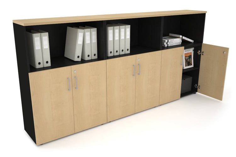 Uniform Medium Storage Cupboard with Small Doors [2400W x 1170H x 350D] Jasonl Black maple silver handle