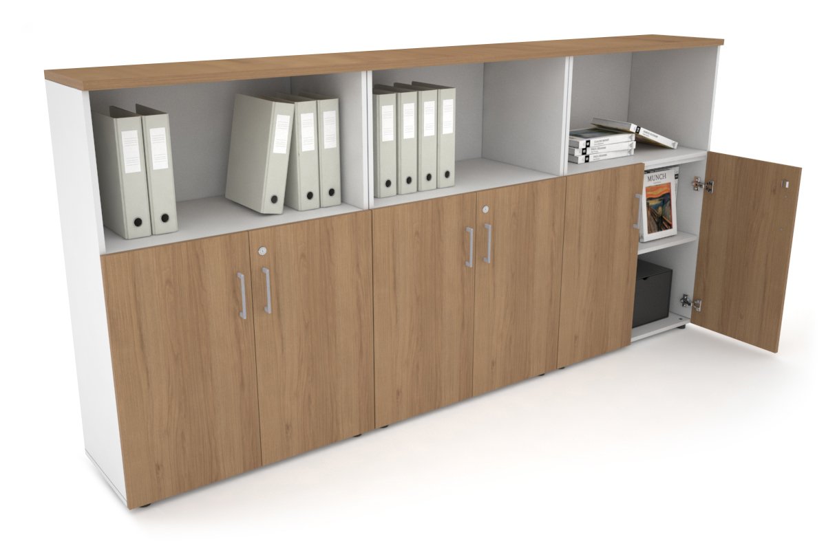 Uniform Medium Storage Cupboard with Small Doors [2400W x 1170H x 350D] Jasonl White salvage oak silver handle