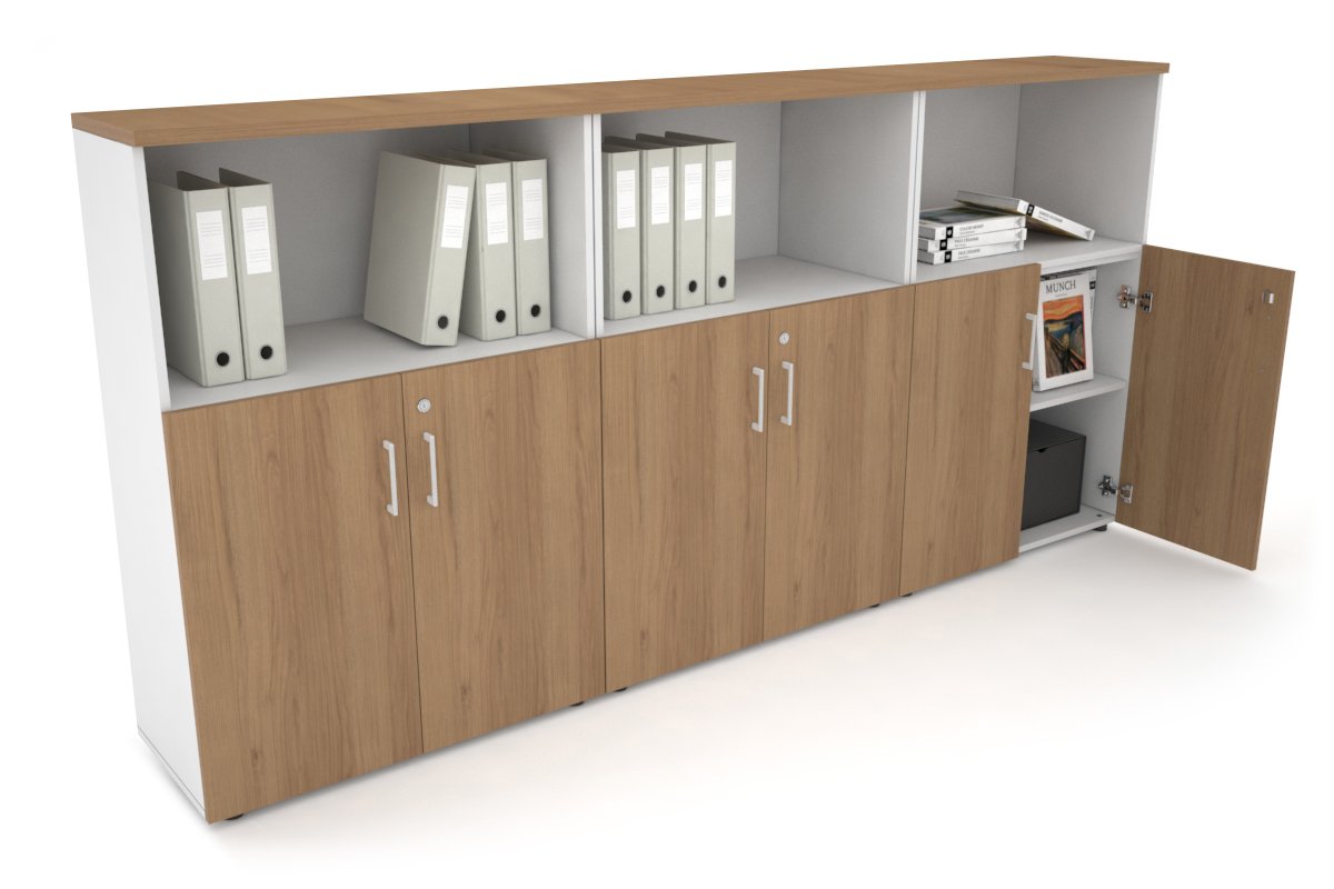 Uniform Medium Storage Cupboard with Small Doors [2400W x 1170H x 350D] Jasonl White salvage oak white handle