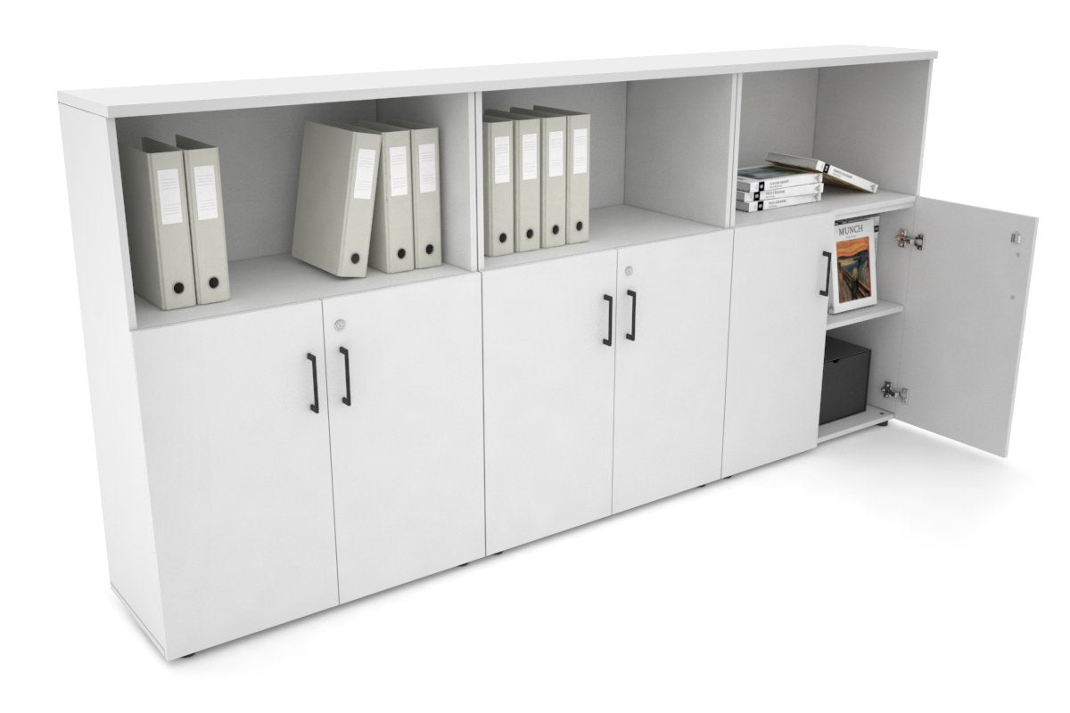 Uniform Medium Storage Cupboard with Small Doors [2400W x 1170H x 350D] Jasonl White white black handle