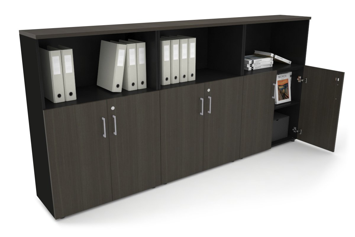Uniform Medium Storage Cupboard with Small Doors [2400W x 1170H x 350D] Jasonl Black dark oak silver handle