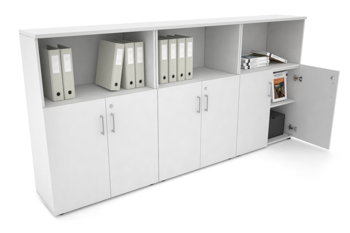 Uniform Medium Storage Cupboard with Small Doors [2400W x 1170H x 350D] Jasonl White white silver handle