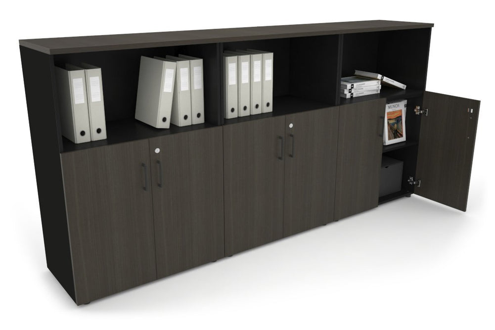 Uniform Medium Storage Cupboard with Small Doors [2400W x 1170H x 450D]-Black dark oak black handle