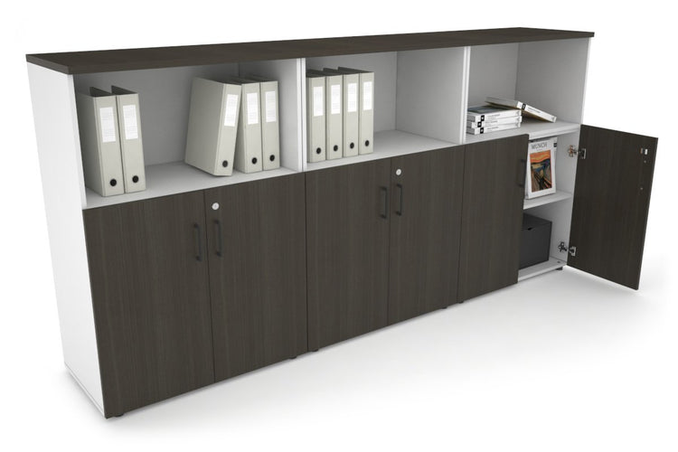 Uniform Medium Storage Cupboard with Small Doors [2400W x 1170H x 450D] Jasonl White dark oak black handle