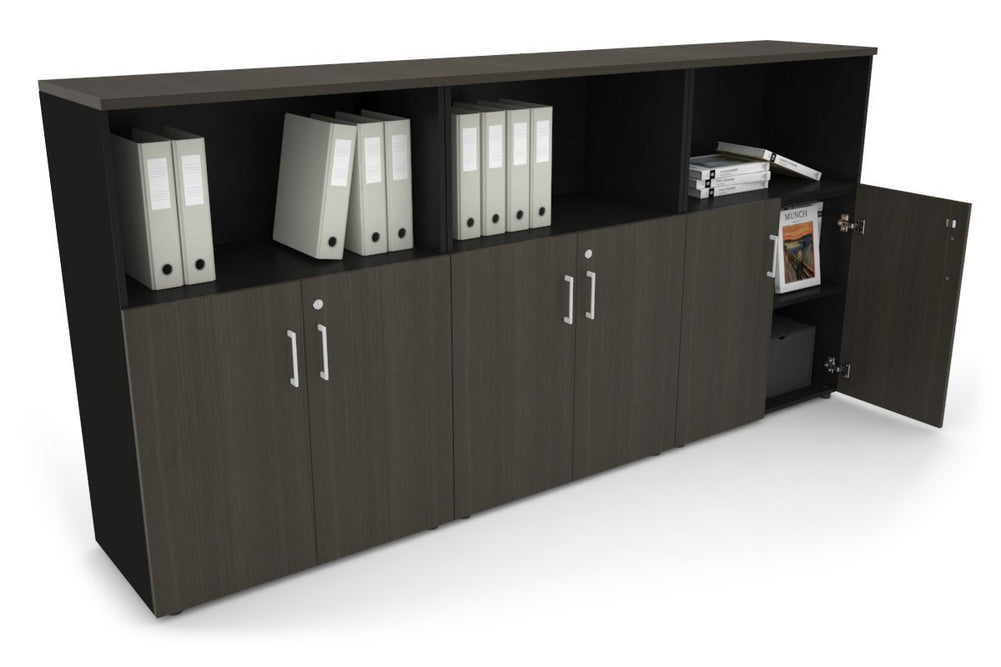Uniform Medium Storage Cupboard with Small Doors [2400W x 1170H x 450D]-Black dark oak white handle