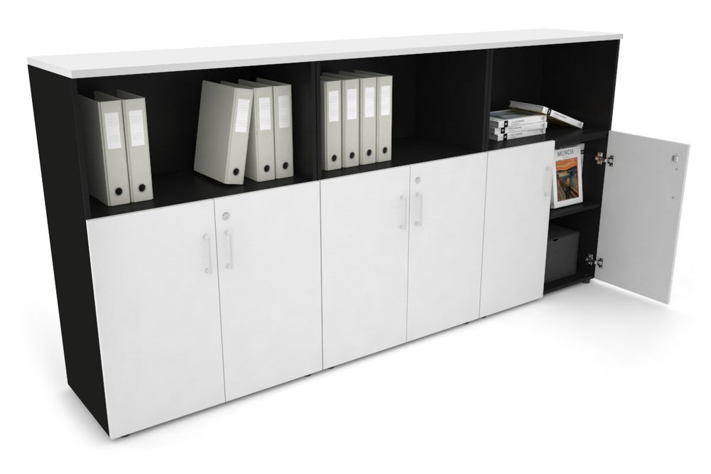 Uniform Medium Storage Cupboard with Small Doors [2400W x 1170H x 450D]-Black white white handle