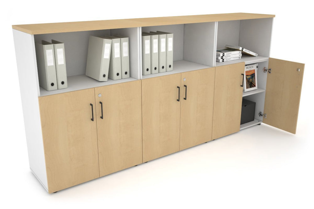 Uniform Medium Storage Cupboard with Small Doors [2400W x 1170H x 450D]-White maple black handle